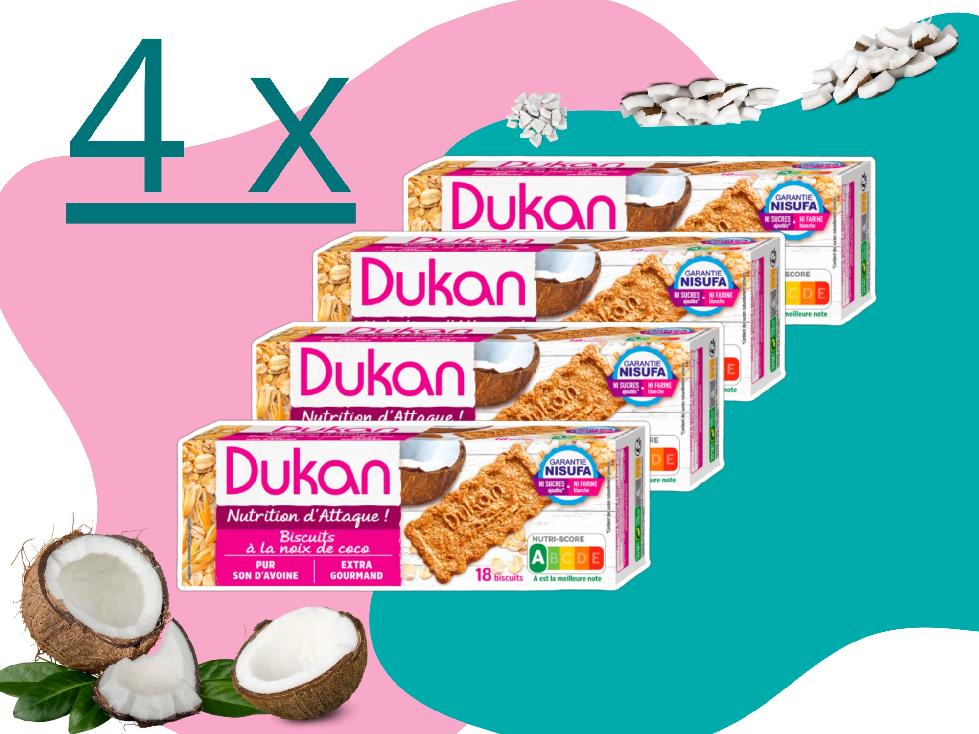 Pack of 4 Coconut oat bran biscuits 225g