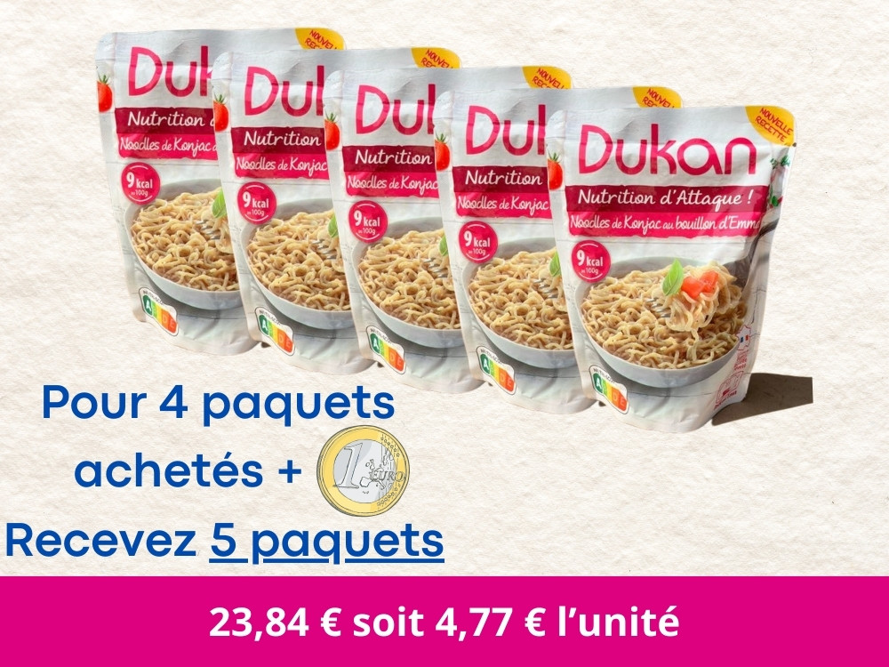 4 noodles de konjac au bouillon d'emma dukan + 1 € = 5 reçues