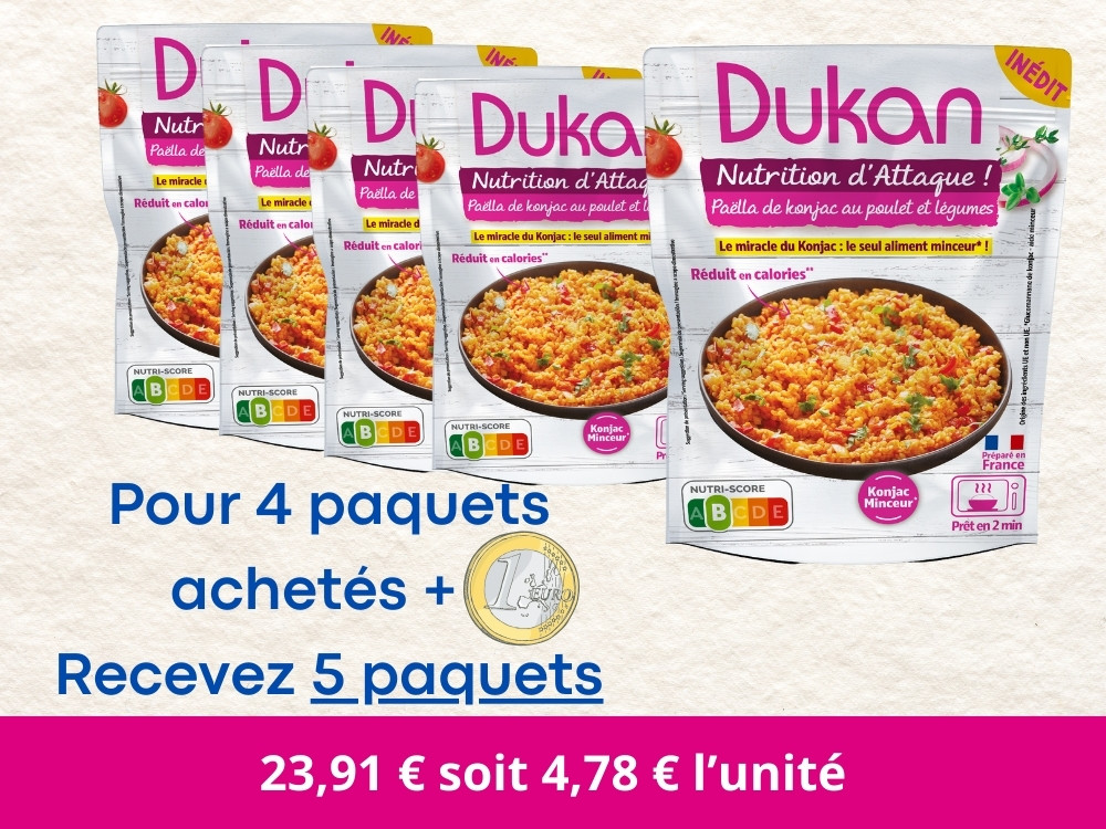 4 Paellas de konjac con pollo y verduras + 1€ = 5 Recibidos